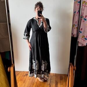 AHILAYA Black Silk Embroidered Boho Kaftan